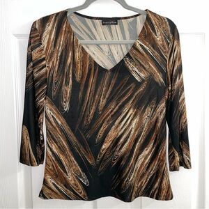 Brittany Black Brown & Black Patterned V-Neck Blouse Size Small
